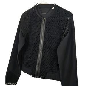 Elie Tahari Black Mesh Front & Trim Zip Front Blazer Moto Grunge Punk MEDIUM